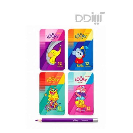 مداد رنگی 12 رنگ جعبه فلز لوکی | Looky
